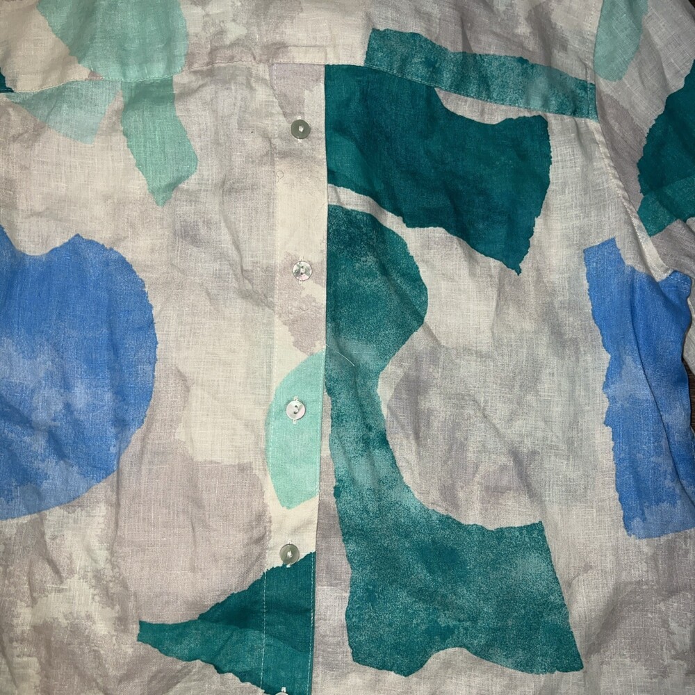 Chico's Shirt Womens Medium 1 US 8 Blue Green Abstract Pullover 3/4 Sleeve Tunic - Picture 7 of 9